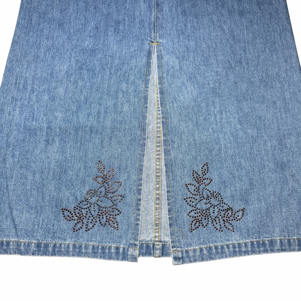 Y2K Liz Claiborne Jean Skirt Denim Midi Rhinestone Petite 4P Boho A-Line Cottage - Picture 10 of 10